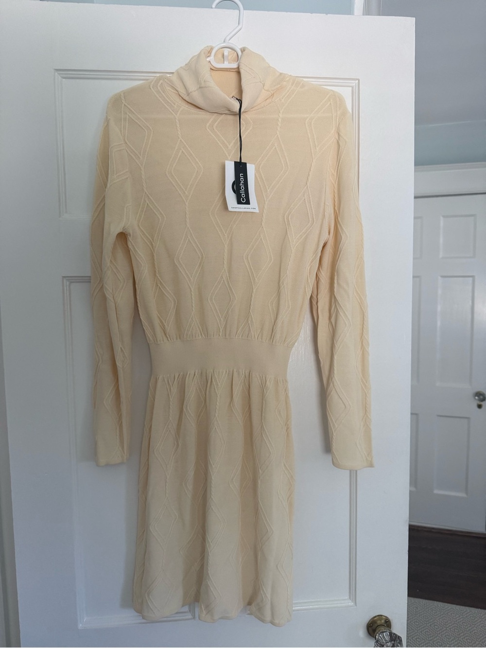 Cream Long-Sleeve Knit Dress